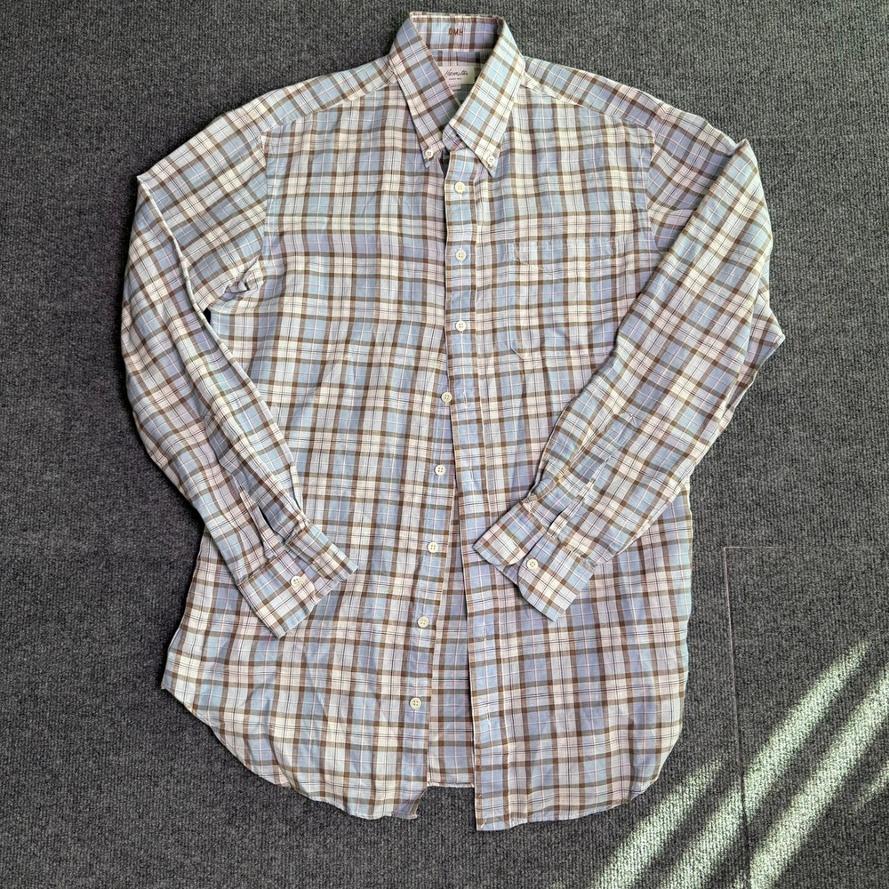 Hamilton Shirts Mens Blue Brown Plaid Button Down Shirt Long Sleeve Pocket
